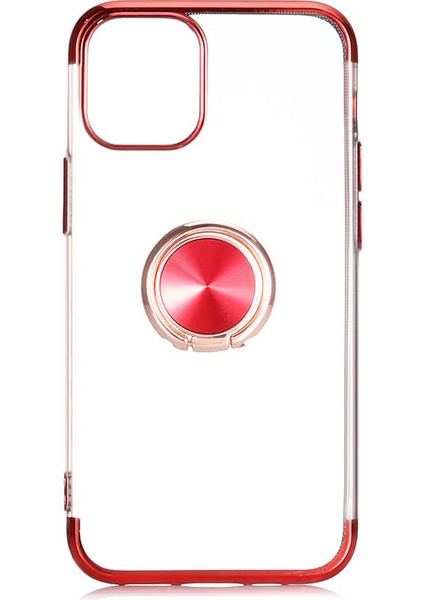 Apple iPhone 12 Mini Kılıf Ring Laser Series Yüzük Standlı Soft Case Kırmızı