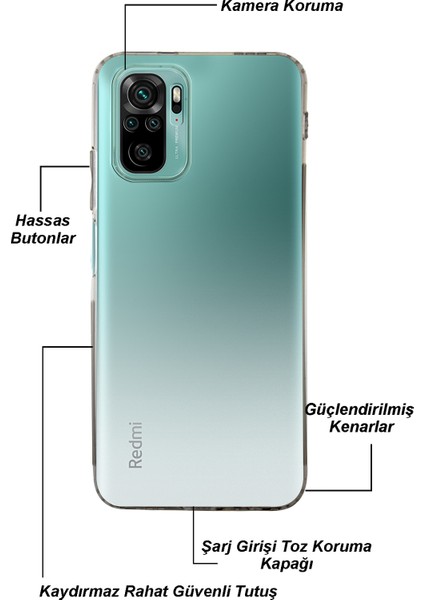 Xiaomi Redmi Note 10S Tıpalı Kamera Korumalı Şeffaf Premier Kılıf