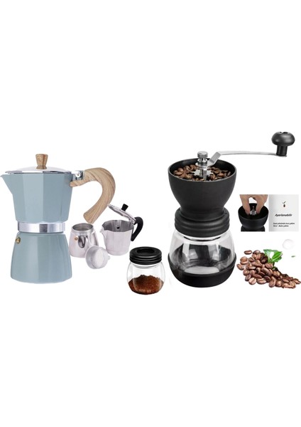 Grossberg Coffee Mokapot ve Yedek Hazneli Cam Kahve Değirmeni Set