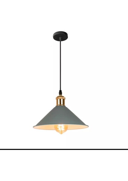 Rys Retro Metal Gri Tekli Sarkıt Kafe Mutfak Aydınlatma Çap:30 cm