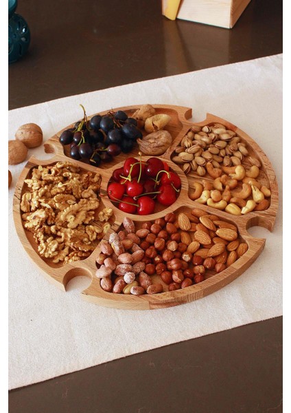 Masif Ahşap Çerezlik - Kahvaltı - Kahve - Meyve Sunum Tabağı Tabak Naturel