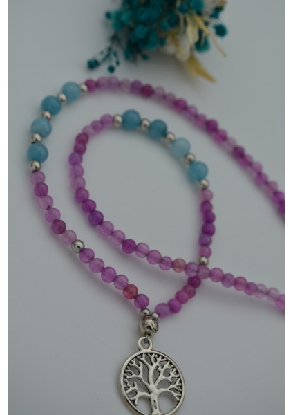 Jade ve Auamarin Taşlı Hayat Ağacı Kolye