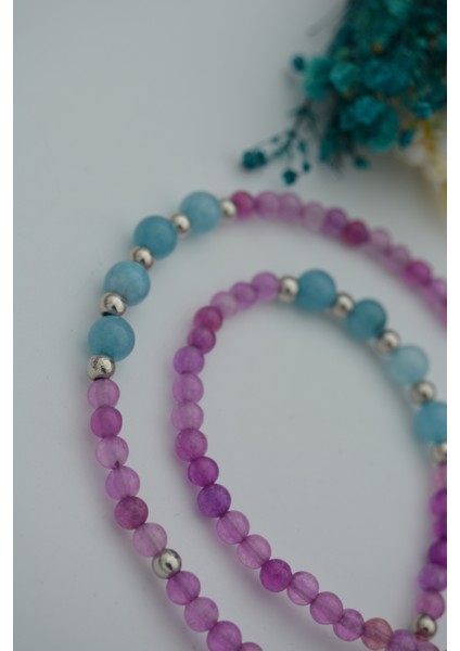 Jade ve Auamarin Taşlı Hayat Ağacı Kolye