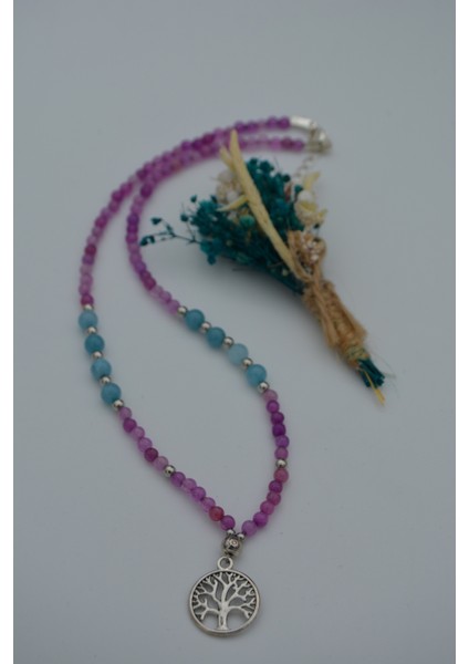 Jade ve Auamarin Taşlı Hayat Ağacı Kolye
