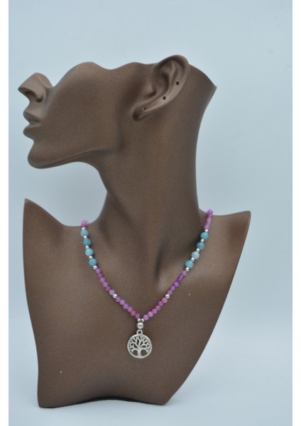 Jade ve Auamarin Taşlı Hayat Ağacı Kolye