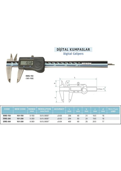 Digital Kumpas EMS-200  0-200 mm