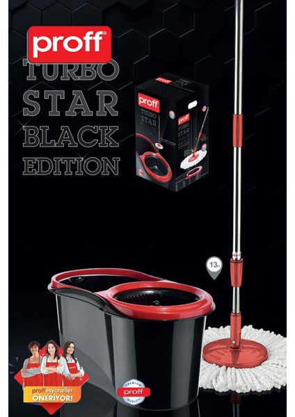 Quantum Turbo Black Mop Mıcrofiber Temizlik Seti Döner Başlıklı