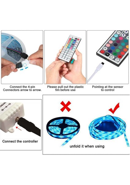Rgb LED Şerit Işıklar IP65 Su Geçirmez 5050 44KEY Ir Denetleyici Adaptör 10 m (Yurt Dışından) modelleri