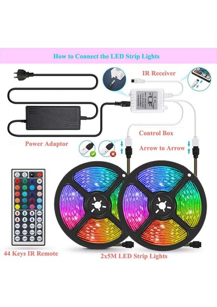 Rgb LED Şerit Işıklar IP65 Su Geçirmez 5050 44KEY Ir Denetleyici Adaptörü 5m (Yurt Dışından) fırsatları