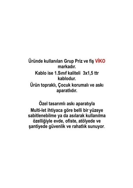 Siyah 3'lü Topraklı Çocuk Korumalı Grup Priz 15 Metre Kablo modelleri