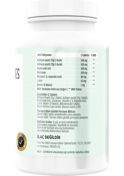 Collagen Biotin Hyaluronik Asit Vitamin C Tip 1-3 Balık Kollajen 90 Tablet x 2 Kutu