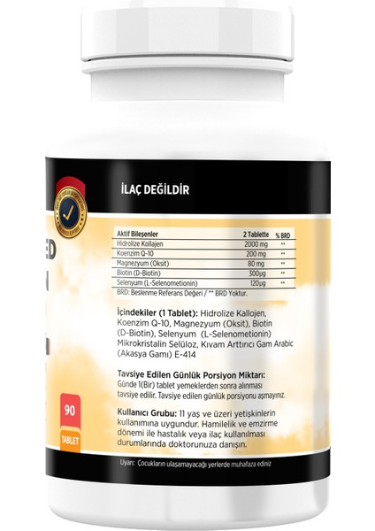 Hidrolize Kollajen Collagen Coenzyme Biotin Selenium Magnezyum 90 Tablet fiyatları