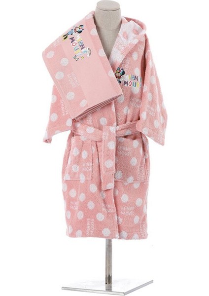 Lisanslı 2 Parça Bornoz+ Havlu 7-8 Yaş Minnie Pembe