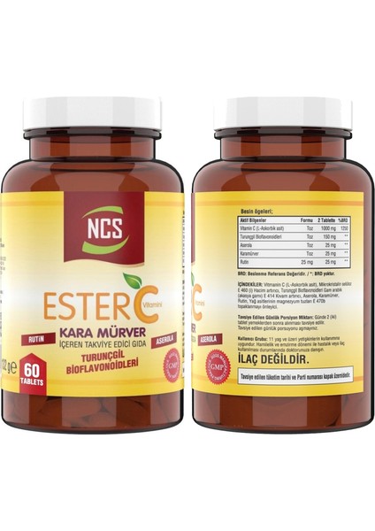 Ester C Vitamini 1000 Mg Kara Mürver Vitamin C 60 Tablet & Çinko Bisglisinat & Bakır Selenium 60 Tablet