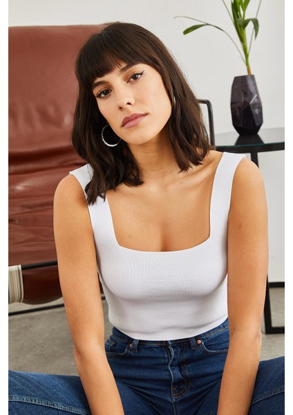 Kadın Kare Yaka Triko Crop Bluz modelleri