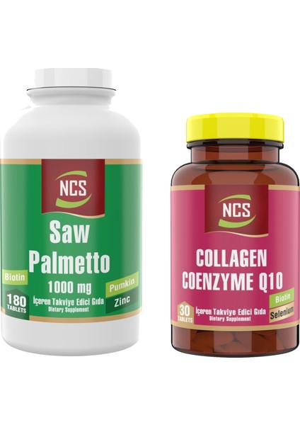 Saw Palmetto 1000 Mg Pumpkin Biotin Zinc Complex 180 Tablet & Collagen Coenzyme Q10 Biotin Zinc Selenium 30 Tablet