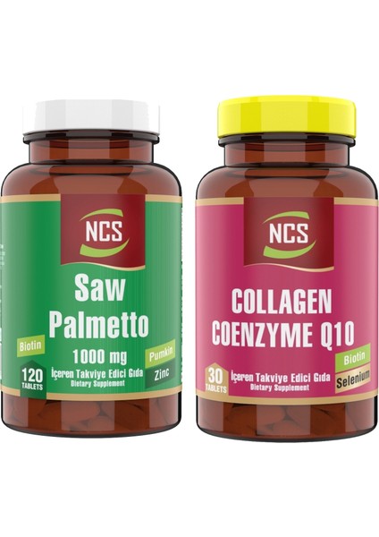 Saw Palmetto 1000 Mg Pumpkin Biotin Zinc Complex 120 Tablet & Collagen Coenzyme Q10 Biotin Zinc Selenium 30 Tablet