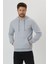 Erkek Gri Kapüşonlu Nakış Detaylı Sweatshirt 3