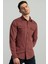 Slim Fit Dar Kesim %100 Pamuk Çift Cepli Bordo Denim Gömlek 2
