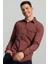 Slim Fit Dar Kesim %100 Pamuk Çift Cepli Bordo Denim Gömlek 3