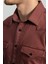 Slim Fit Dar Kesim %100 Pamuk Çift Cepli Bordo Denim Gömlek 4