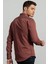Slim Fit Dar Kesim %100 Pamuk Çift Cepli Bordo Denim Gömlek 5