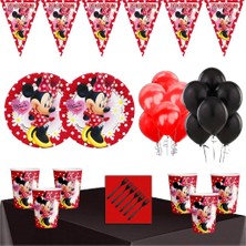 Parti Furyası Kırmızı Minnie Mouse  Tema Doğum Günü Parti Seti Ekonomik Süsler 16 Kişilik