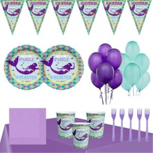 Parti Furyası Deniz Kızı  Tema Doğum Günü Parti Seti Ekonomik Süsler 24 Kişilik