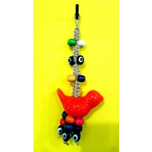 NAZAR Kırmızı Kuş Figürlü Renkli Boncuklu Duvar Bahçe Balkon Süsü 17 cm