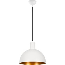 Rys Tasarım Retro Metal Beyaz Içi Gold Dekoratif Kafe Mutfak Rustik Tekli Sarkıt Avize Çap:30 cm