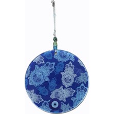 Uzman Mavi Beyaz Bereket Eli Desenli 15x15 Cm Siyah Füzyon Cam Hediyelik Eşya Duvar Süsü