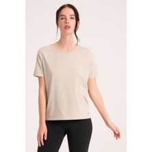 Newces Yüksek Kalite %100 Pamuklu Kadın Tişört, Arkası Uzun Normal Fit Sand Tshirt