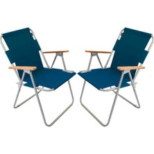 Bofigo 60X80 Çam Katlanır Masa + 2 Adet Katlanır Sandalye Kamp Seti Bahçe Balkon Takımı Mavi