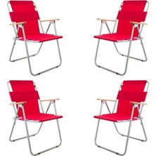 Bofigo 60X80 Çam Katlanır Masa + 4 Adet Katlanır Sandalye Kamp Seti Bahçe Balkon Takımı Kırmızı