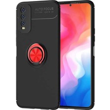Case World Vivo Y11S Kılıf Renkli Yüzüklü Manyetik Silikon Kapak Siyah - Kırmızı