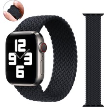 Kyver Örgü Solo Loop Kordon Apple Watch ile Uyumlu 45mm 44mm 42mm Seri 9/8/7/6/SE/5/4/3 Medium Siyah