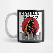 Pixxa Vintage Catzilla Japanese Sunset Cat Kupa Bardak