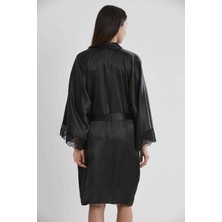 Pierre Cardin 2'lı 4250 Siyah Bayan Saten Gecelik Sabahlık Takımı