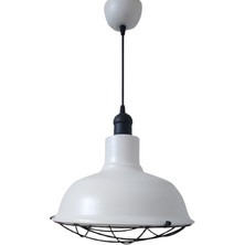Rys Tasarım Rys Retro Metal Dekoratif Beyaz Içi Beyaz Siyah Duylu Kafesli Tekli Sarkıt Avize Çap:30 cm