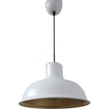 Rys Tasarım Rys Retro Metal Beyaz Içi Gold Dekoratif Kafe Mutfak Tekli Sarkıt Avize Çap:30 cm