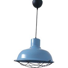 Rys Tasarım Rys Retro Metal Mavi Dekoratif Tekli Kafesli Kafe Mutfak Sarkıt Avize Çap:30 cm