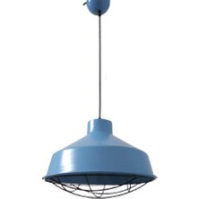 Rys Tasarım Rys Retro Metal Mavi Dekoratif Tekli Kafesli Kafe Mutfak Sarkıt Avize Çap:30 cm