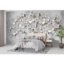 Özel Duvarlar 3 Boyutlu Beyaz Çiçekli Ağaç Duvar Kağıdı