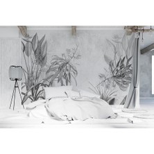 Özel Duvarlar Siyah Beyaz Tropikal Yapraklar Duvar Kağıdı