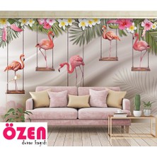 Özel Duvarlar Salıncakta Sallanan Flamingolar Duvar Kağıdı