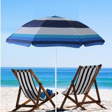 Depolife Plaj Deniz Bahçe Balkon Piknik Kamp Güneş Şemsiyesi Katlanır Mavi Beyaz 180CM