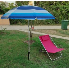 Depolife 180CM Şemsiye Plaj Deniz Bahçe Balkon Piknik Kamp Şemsiyesi Sabitleme Kazıklı Mavi Beyaz