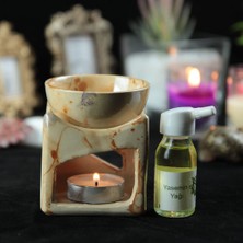 Pimtaş Buhurdanlık Şömine Kızıl Desenli & Buhur Koku Mum Set