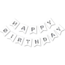 My Paper Craft Beyaz Gümüş Happy Yaldızlı Banner