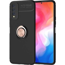Kzy Vivo Y11S Kılıf Renkli Yüzüklü Manyetik Silikon Kapak Siyah - Rose Gold